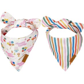 Remy+Roo Large Dog Bandanas - 2 Pack Birthday Set | Premium Durable Adjustable Polyester Fabric Dog Scarfs | Patented Shape, Trendy Patterns | Pack of Bandanas for Dogs
