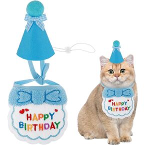 Amaxiu Small Dog Cat Birthday Hat Scarf Set, Cute Pet Birthday Bandana Party Supplies Puppy Happy Birthday Decorations Embroidered Birthday Gift for Girls Boys Kitten Dog(Red)