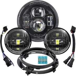 ToKnoMe Black 7" inch LED Headlight Fog Passing Lights Motorcycle Lamp Compatible with Harley Davidson Touring Road King Ultra Classic Electra Street Glide Tri Cvo Heritage Fat Boy Softail
