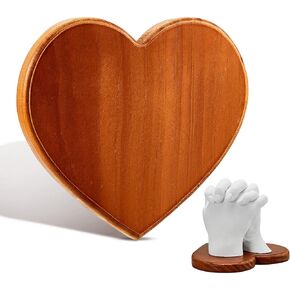 Menkxi Mother's Day Gift Heart Shaped Wood Base Hand Casting Sculpture Base Hand Casting Kit Wood Display Stand for Anniversary Wedding DIY Crafts Home Decoration 7.1 x 6.3 x 0.6 Inch