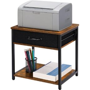 حامل طابعة مع وحدة تخزين، طاولة طابعة صغيرة بطبقتين مع درج قماشي ورف خشبي منظم سطح المكتب لطابعات الفاكس، المكتب المنزلي، بني ريفي in Kuwait