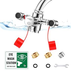 Huanyu Faucet Mounted Eyewash Station 360°Rotation Emergency Eye Wash Station Sink Attachment Adjustable Water Flow Direction First Aid Eye Wash Faucet for Lab Factory with 3 Adapters (Style A)