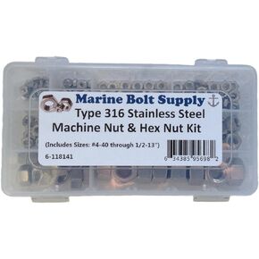Type 316 Stainless Steel Hex Nut Assortment Kit Marine Bolt Supply 6-118141