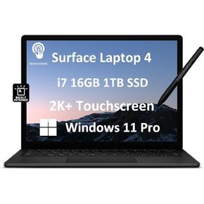 Microsoft Surface Laptop 4 Business Laptop (13.5" 2K Touchscreen, Intel Core i7-1185G7, 16GB RAM, 1TB SSD, IST Active Stylus, Backlit), 17-Hr Battery Life, Wi-Fi 6, Webcam, Win 11 Pro, Matte Black