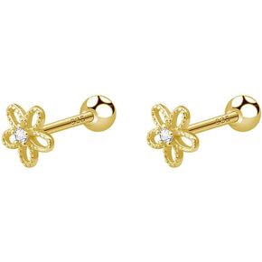18G Daisy Flower Stud Cartilage Earrings for Women Girls 925 Sterling Silver CZ Tiny Cute Floral 3mm Ball Barbell Screw Back Studs Sleeper Tragus Post Hypoallergenic Piercing Body Jewelry Gifts