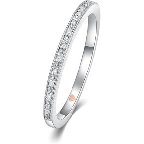 CTIEIP Real Diamond Bands Ring 10k Gold 925 Sterling Silver Stackable Engagement Rings for Her,Wedding Promise Ring for Women Jewelry Gift for Her (G-H Color, I2-I3 Clarity)