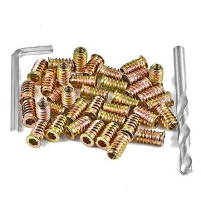 80 Pieces 1/4"-20 x 25mm Threaded Inserts for Wood Insert Nut Hex Socket Drive Connector Furniture Wood Inserts Bolts Hardware Nuts Woodworking Tools Furniture Series