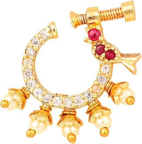 OPAL TOUCH Women Nose pin/Nath Nose Ring Traditional Jewellery-Ruby-White Gold Nose Pin in Saudi Arabia