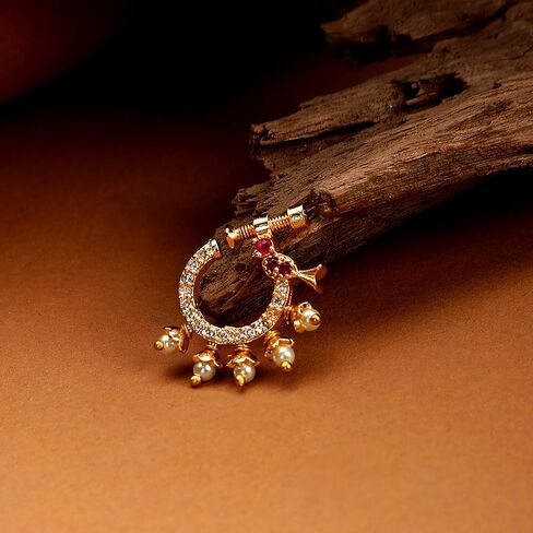 OPAL TOUCH Women Nose pin/Nath Nose Ring Traditional Jewellery-Ruby-White Gold Nose Pin in Saudi Arabia