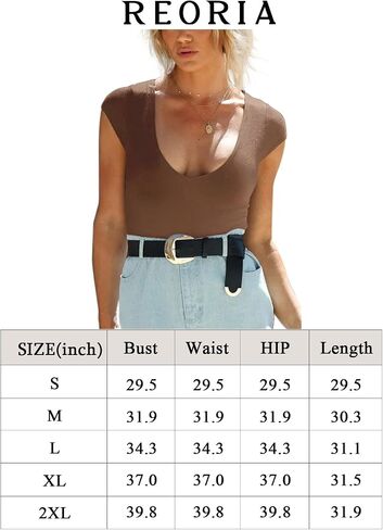 REORIA Women’s Sexy Casual Plunge Deep V Neck Cap Short Sleeve Double Lined Thong T Shirt Bodysuits Tops in Saudi Arabia