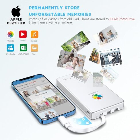 iDiskk 【قرص صلب خارجي معتمد من MFI بسعة 4 تيرابايت لأجهزة iPhone وiPad (جميع الموديلات) Android Mobile وMacBook وWindows PC، محرك أقراص Photo Stick إلى Bacukp الصور/مقاطع الفيديو والملفات وiPhone Photo Stick 4 تيرابايت in Kuwait