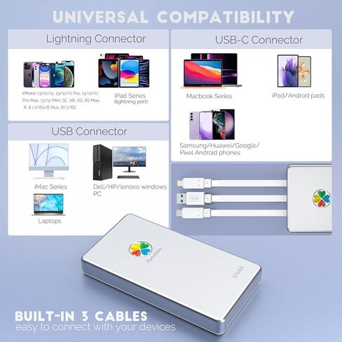 iDiskk 【قرص صلب خارجي معتمد من MFI بسعة 4 تيرابايت لأجهزة iPhone وiPad (جميع الموديلات) Android Mobile وMacBook وWindows PC، محرك أقراص Photo Stick إلى Bacukp الصور/مقاطع الفيديو والملفات وiPhone Photo Stick 4 تيرابايت in Kuwait