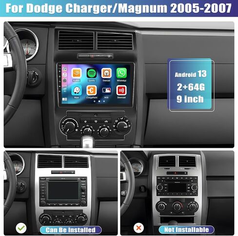 2G+64G Android 13 Car Stereo for Dodge Charger/Magnum 2005-2007 with Wireless Apple Carplay Android Auto,9'' Touchscreen Car Radio with GPS Navigation,Bluetooth,WiFi/FM/RDS Radio,SWC+Backup Camera in Saudi Arabia