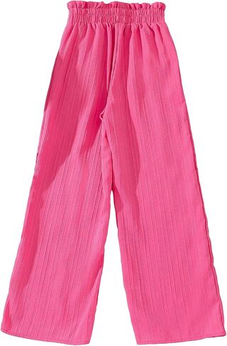 Milumia Girl's Casual Paperbag Elastic Waist Wide Leg Palazzo Pants Plisse Long Trousers in Saudi Arabia