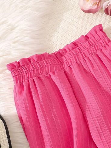 Milumia Girl's Casual Paperbag Elastic Waist Wide Leg Palazzo Pants Plisse Long Trousers in Saudi Arabia