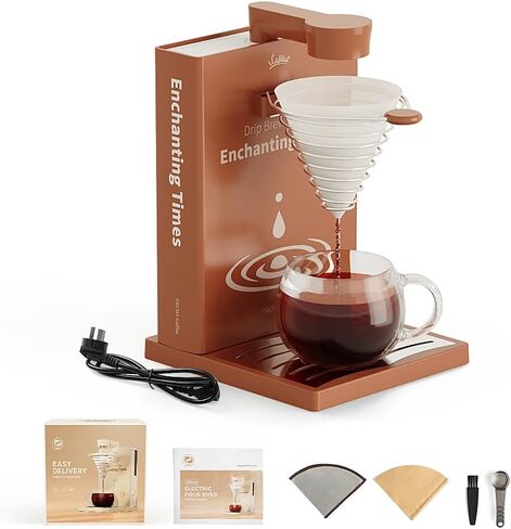 Electric Pour Over Coffee Machine Automatic ,One Button Press Drip Electric Coffee Maker with Elegant Design for Car Camping Hiking Outdoors Portable Use,10oz 400W Americano Dripper (Classical White) in Saudi Arabia