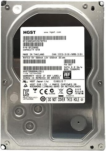 HGST Ultrastar (HUS726060ALE611) 6TB 7200RPM 128MB Cache SATA 6Gb/s 3.5-inch Enterprise Hard Drive - (for RAID, NAS, Desktop PC, Surveillance Storage) - 5 Year Warranty (Renewed) in Saudi Arabia