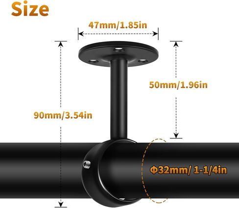 TOKPLNU Ceiling Curtain Rod Brackets, Heavy Duty Curtain Rod Holders for Wall, Stainless Steel, 3 Pack Ceiling Curtain Rod Hooks Hangers Black Closet Flange Rod Bracket Support for 1 1/4in Drape Poles in Saudi Arabia