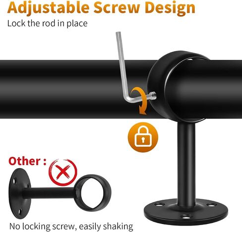 TOKPLNU Ceiling Curtain Rod Brackets, Heavy Duty Curtain Rod Holders for Wall, Stainless Steel, 3 Pack Ceiling Curtain Rod Hooks Hangers Black Closet Flange Rod Bracket Support for 1 1/4in Drape Poles in Saudi Arabia