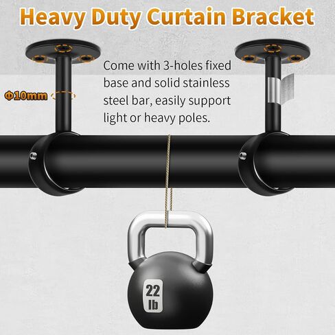 TOKPLNU Ceiling Curtain Rod Brackets, Heavy Duty Curtain Rod Holders for Wall, Stainless Steel, 3 Pack Ceiling Curtain Rod Hooks Hangers Black Closet Flange Rod Bracket Support for 1 1/4in Drape Poles in Saudi Arabia