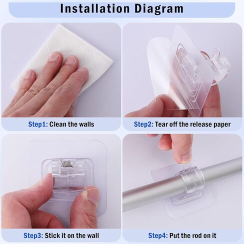 Dyrfolm 12PCS No Drill Curtain Rod Brackets,Nail Free Adjustable Curtain Hangers,Transparent Self Adhesive Curtain Rod Holder for Bathroom,Home and Kitchen in Saudi Arabia