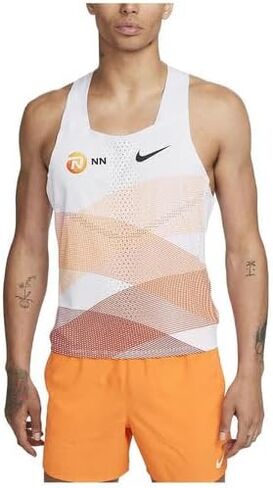 Nike Men's AeroSwift NN Running Singlet, White/Orange, Medium in Saudi Arabia
