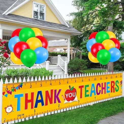 Teacher Appreciation Decorations Banner - Thank You Teachers Week Yard Hanging Sign for Porch Party Classroom in Kuwait