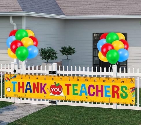 Teacher Appreciation Decorations Banner - Thank You Teachers Week Yard Hanging Sign for Porch Party Classroom in Kuwait