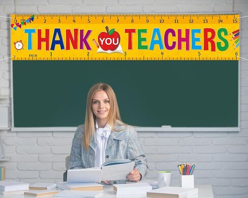 Teacher Appreciation Decorations Banner - Thank You Teachers Week Yard Hanging Sign for Porch Party Classroom in Kuwait