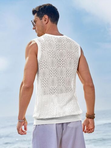 Runcati Mens Sleeveless Crewneck Tank Top Casual Hollow Out Cotton Knit Summer Beach T Shirt in Saudi Arabia