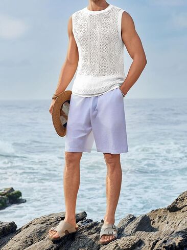 Runcati Mens Sleeveless Crewneck Tank Top Casual Hollow Out Cotton Knit Summer Beach T Shirt in Saudi Arabia