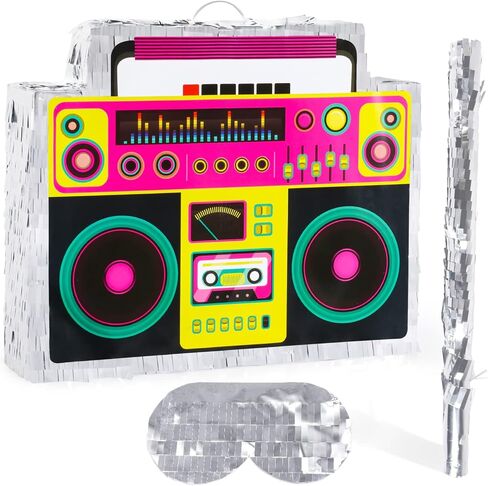 Boombox Pinata with Pinata Stick & Hanging Loop 80s Theme Hip Hop Radio Music Pinata Birthday Party Pinata for Retro 90s Birthday Party Decorations for Kids & Adults in Saudi Arabia