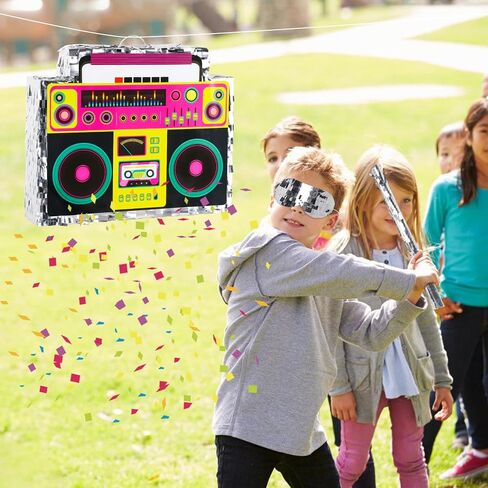 Boombox Pinata with Pinata Stick & Hanging Loop 80s Theme Hip Hop Radio Music Pinata Birthday Party Pinata for Retro 90s Birthday Party Decorations for Kids & Adults in Saudi Arabia