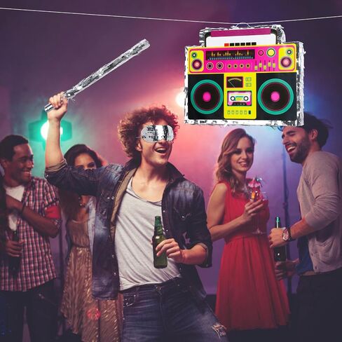 Boombox Pinata with Pinata Stick & Hanging Loop 80s Theme Hip Hop Radio Music Pinata Birthday Party Pinata for Retro 90s Birthday Party Decorations for Kids & Adults in Saudi Arabia