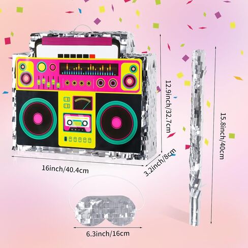 Boombox Pinata with Pinata Stick & Hanging Loop 80s Theme Hip Hop Radio Music Pinata Birthday Party Pinata for Retro 90s Birthday Party Decorations for Kids & Adults in Saudi Arabia