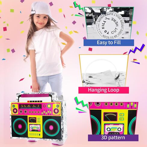Boombox Pinata with Pinata Stick & Hanging Loop 80s Theme Hip Hop Radio Music Pinata Birthday Party Pinata for Retro 90s Birthday Party Decorations for Kids & Adults in Saudi Arabia