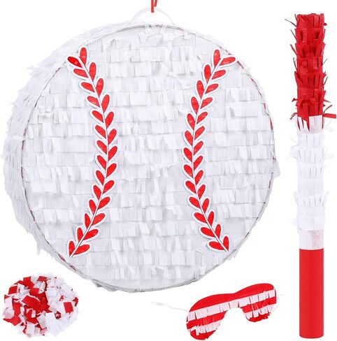 Deekin Small Pinata Baseball Pinata with Stick Blindfold Confetti 12 Pcs Baseball Rubber Bracelets Baseball Silicone Wristbands and 12 Pcs Baseball Keychains for Sports Theme Party Decoration Supplies in Saudi Arabia