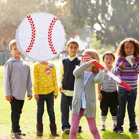 Deekin Small Pinata Baseball Pinata with Stick Blindfold Confetti 12 Pcs Baseball Rubber Bracelets Baseball Silicone Wristbands and 12 Pcs Baseball Keychains for Sports Theme Party Decoration Supplies in Saudi Arabia