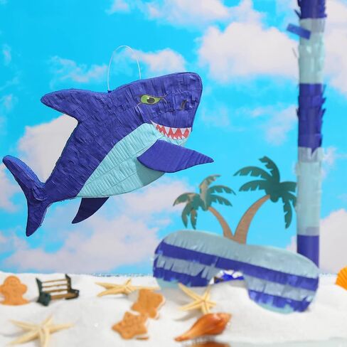 15.7 Inch Shark Party Pinata Small Mexican Pinata with Blindfold and Bat and Round Tissue Paper for Summer Decoration Photo Prop Candy Holder and Party in Saudi Arabia