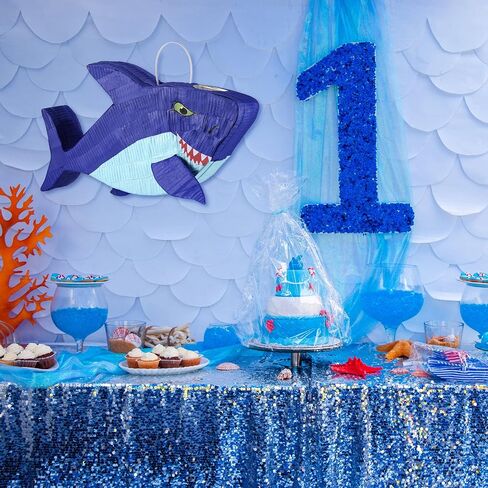 15.7 Inch Shark Party Pinata Small Mexican Pinata with Blindfold and Bat and Round Tissue Paper for Summer Decoration Photo Prop Candy Holder and Party in Saudi Arabia