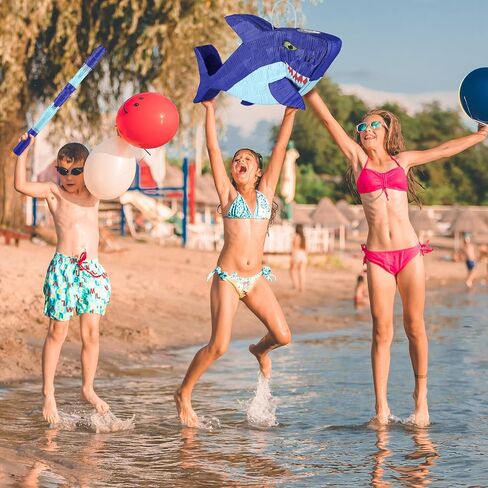 15.7 Inch Shark Party Pinata Small Mexican Pinata with Blindfold and Bat and Round Tissue Paper for Summer Decoration Photo Prop Candy Holder and Party in Saudi Arabia