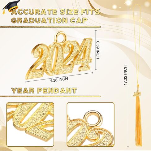 Hicarer 18 Pieces 2024 Year Academic Graduation Tassel Charm Set Gold Tassel Charm Soft Handmade Cap Tassel Accessories for Graduate Cap Hats Ceremony Decoration Souvenir Phone Charm in Saudi Arabia