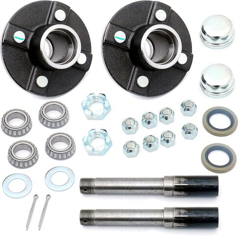 FKG Trailer Hub Spindle Kit 4 Bolt on 4 Inch Circle Fit for 2,000 lb. axles with 1" Straight Spindle, Set of 2 in Saudi Arabia