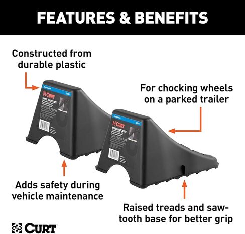 CURT 22800 Black Plastic Wheel Chocks, Vehicle, Trailer, Truck, RV, 2-Pack in Saudi Arabia