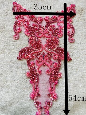 Handmade rhinestones lace applique sew on beads pearls trimming patches accessories for dress clothing skirt (Red) in Saudi Arabia