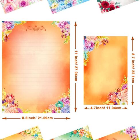 Anzon Mories A4 60 Pieces Cute Stationary Writing Paper and Envelope Set (2 Sides Colored, 1 Side Lined) 30 Sheets, 30 Pcs Envelopes, Kawaii Letter Stationery Floral Decoration in Saudi Arabia