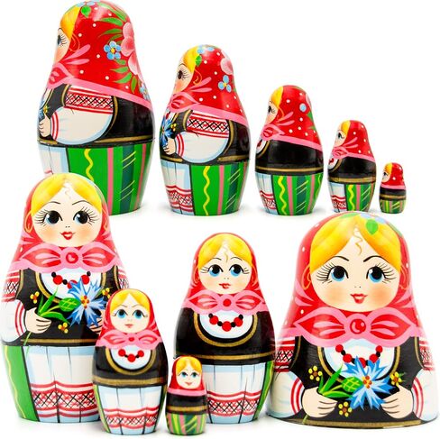 AEVVV Russian Matryoshka Dolls Set of 5 pcs - Russian Doll in Eastern European Costume - Russian Wooden Nesting Dolls Cornflowers Flower Decor in Saudi Arabia
