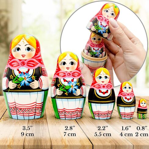 AEVVV Russian Matryoshka Dolls Set of 5 pcs - Russian Doll in Eastern European Costume - Russian Wooden Nesting Dolls Cornflowers Flower Decor in Saudi Arabia
