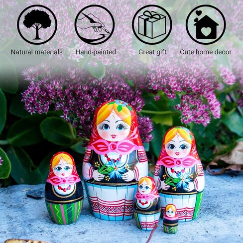 AEVVV Russian Matryoshka Dolls Set of 5 pcs - Russian Doll in Eastern European Costume - Russian Wooden Nesting Dolls Cornflowers Flower Decor in Saudi Arabia