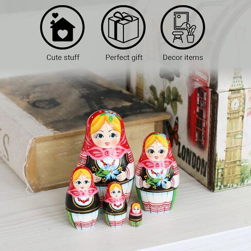 AEVVV Russian Matryoshka Dolls Set of 5 pcs - Russian Doll in Eastern European Costume - Russian Wooden Nesting Dolls Cornflowers Flower Decor in Saudi Arabia